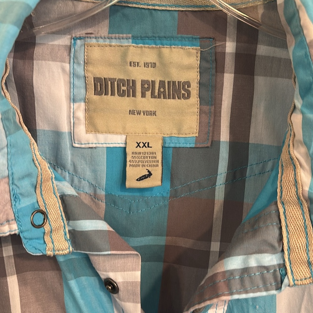 Blue and Brown Casual Button Down Shirt with Plaid Design - Picture 2 of 5